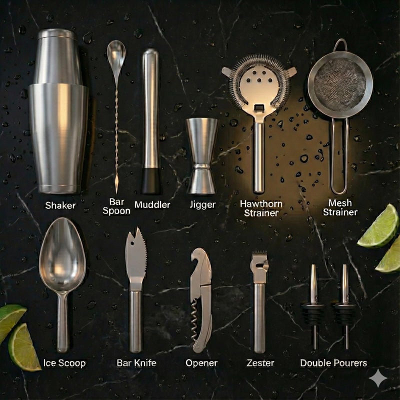Highball  Chaser Highball & Chaser 13-Piece Boston Cocktail Shaker Set Stainless Steel Mixology Bartender Kit With Stand For Home Bar Cocktail Set | Laser Engraved Cocktail Tools | Plus E-Book with 30 Cocktail Recipes - Image 3